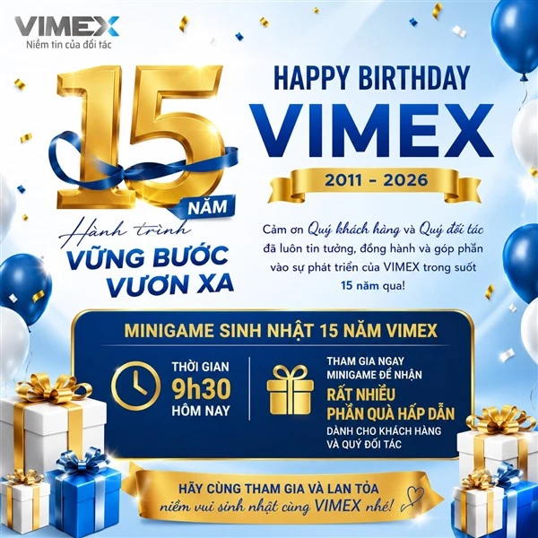 Vimex sinh nhật 15 năm – Hành trình phát triển bền vững và khẳng định vị thế trong ngành bơm công nghiệp