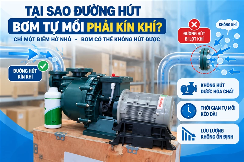Tại Sao Đường Hút Bơm Tự Mồi Phải Kín Khí?