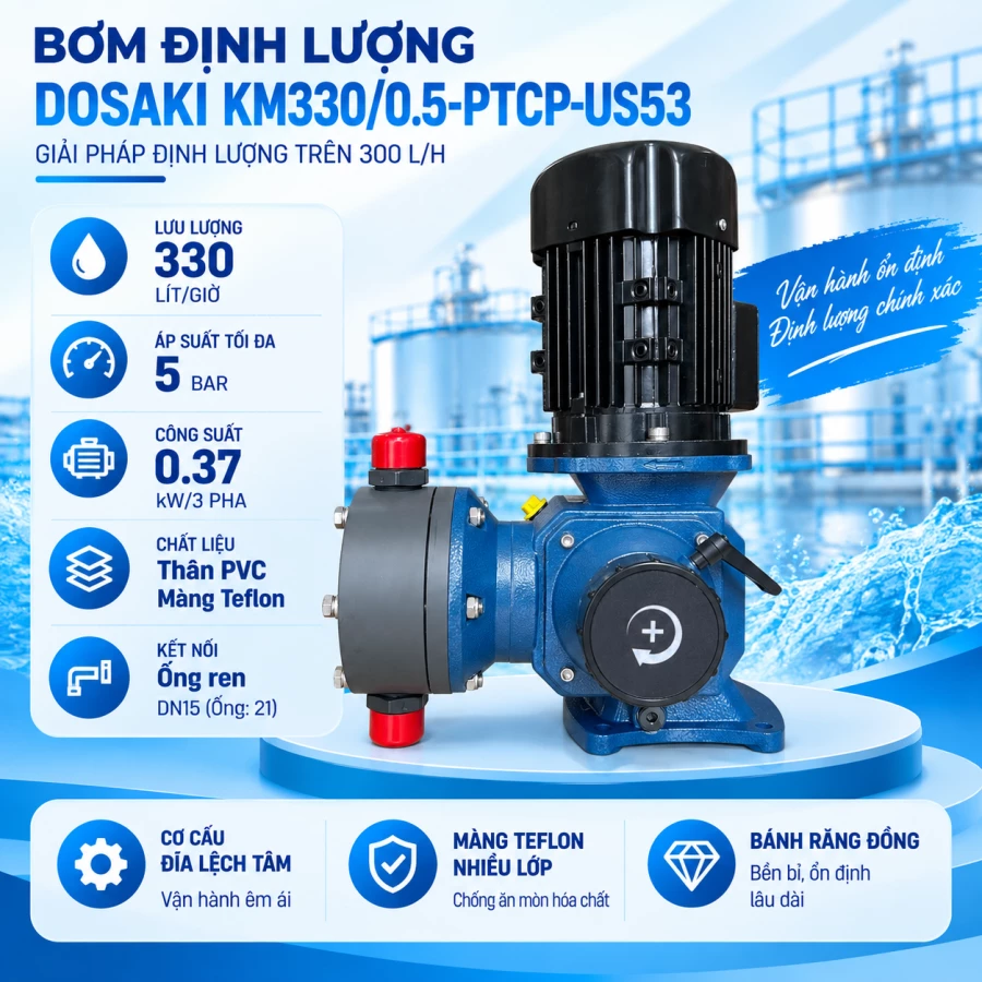Bơm DOSAKI KM330/0.5 – Khi hệ thống cần định lượng trên 300 L/h