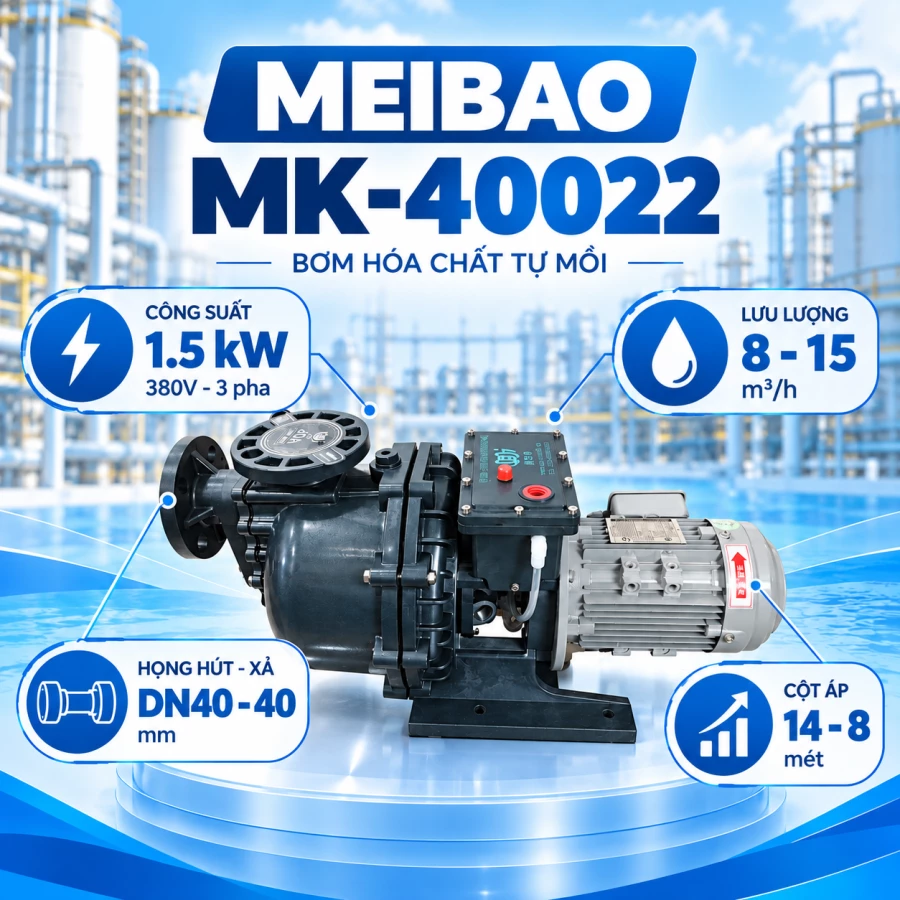 MEIBAO MK-40022 1.5kW – Bơm Hóa Chất Tự Mồi